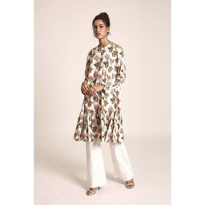 PS Pret by Payal Singhal White Printed Art Crepe Kurta