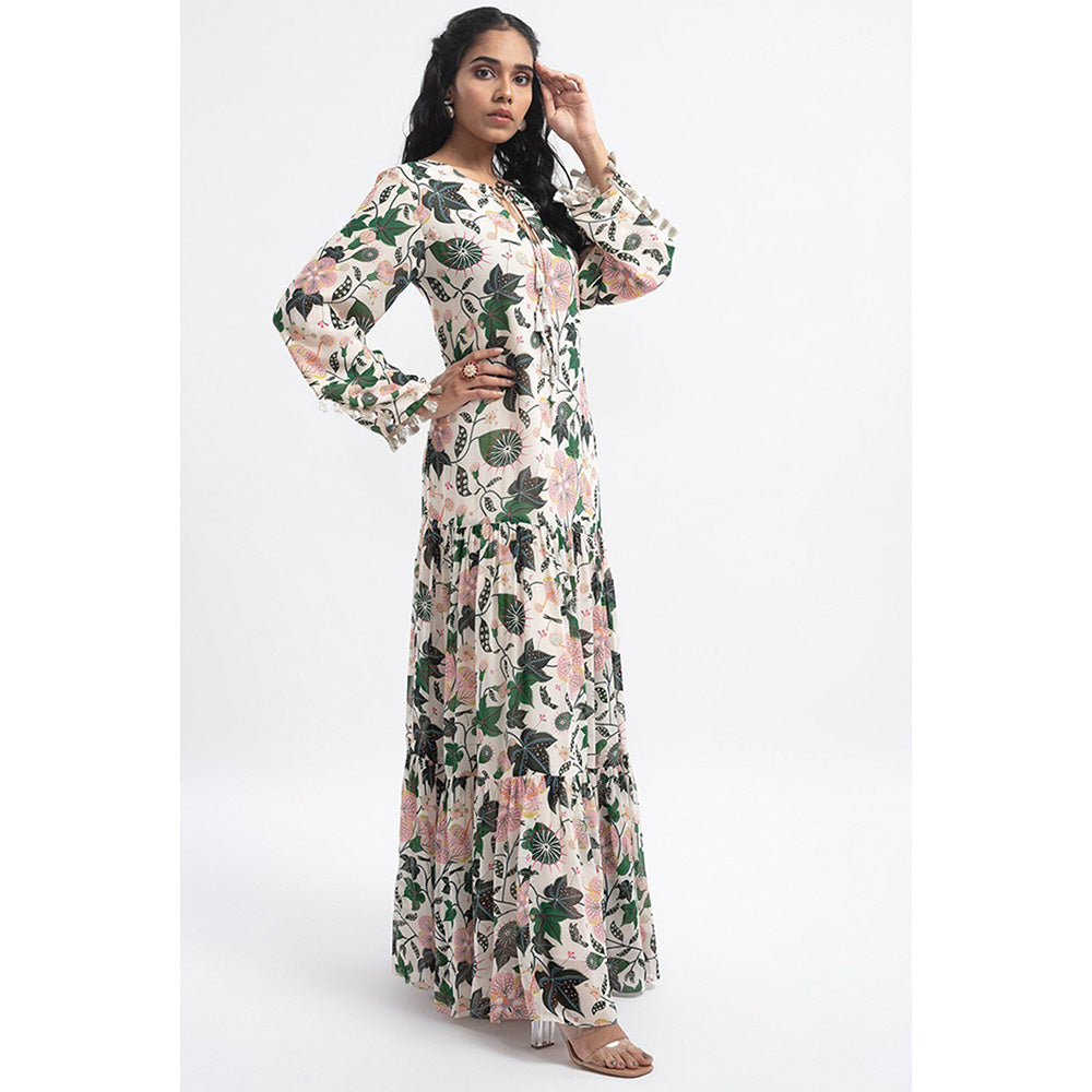 PS Pret by Payal Singhal White Colour Printed Art Georgette Tiered Dress