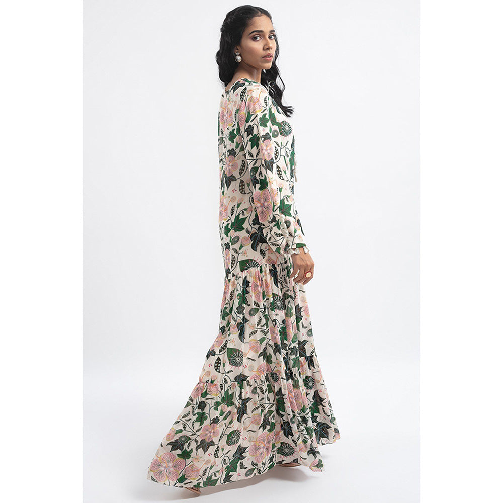 PS Pret by Payal Singhal White Colour Printed Art Georgette Tiered Dress