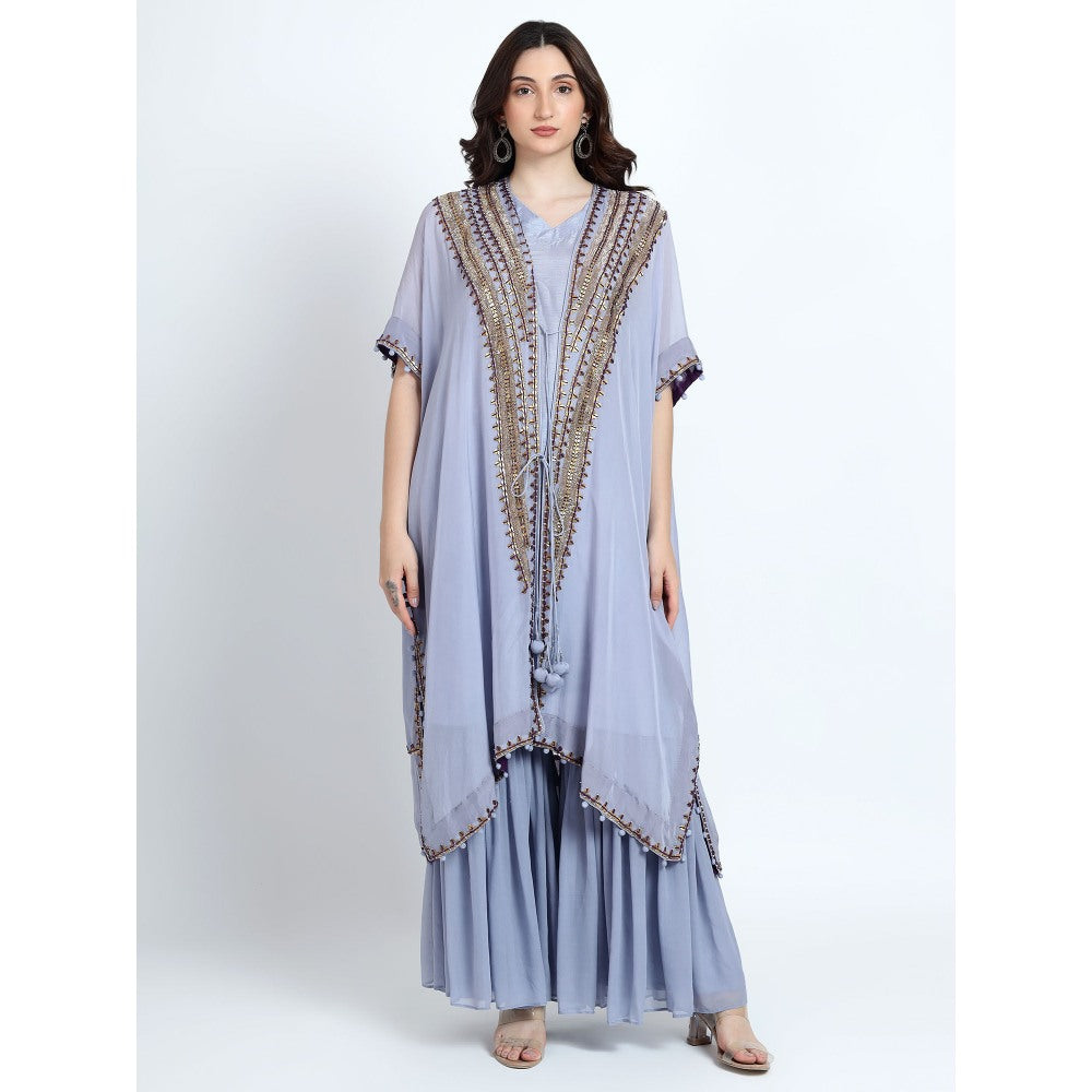 QAIYNAT Lavender Sharara with Kaftan and Inner (Set of 3)