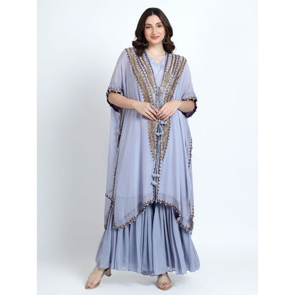 QAIYNAT Lavender Sharara with Kaftan and Inner (Set of 3)