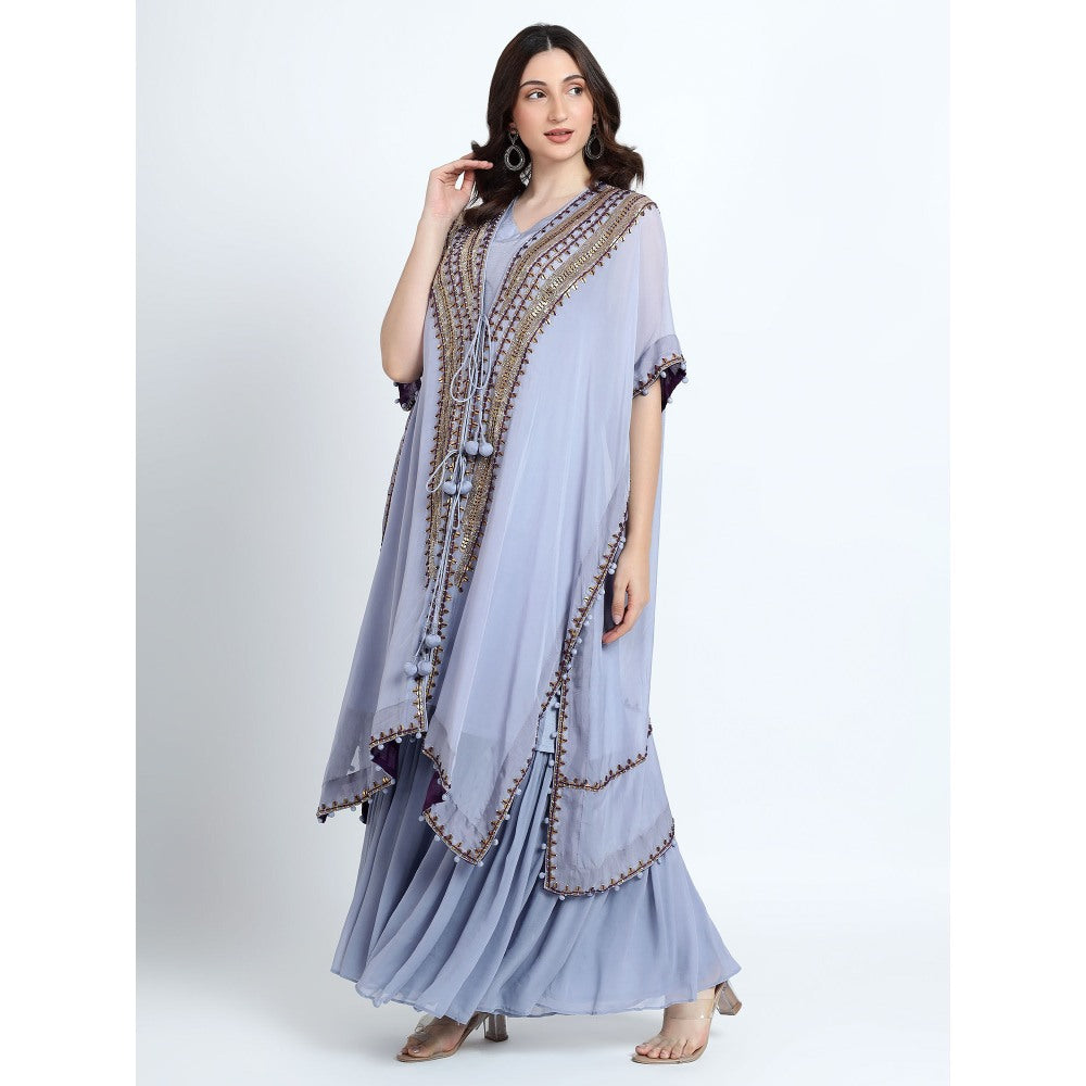 QAIYNAT Lavender Sharara with Kaftan and Inner (Set of 3)