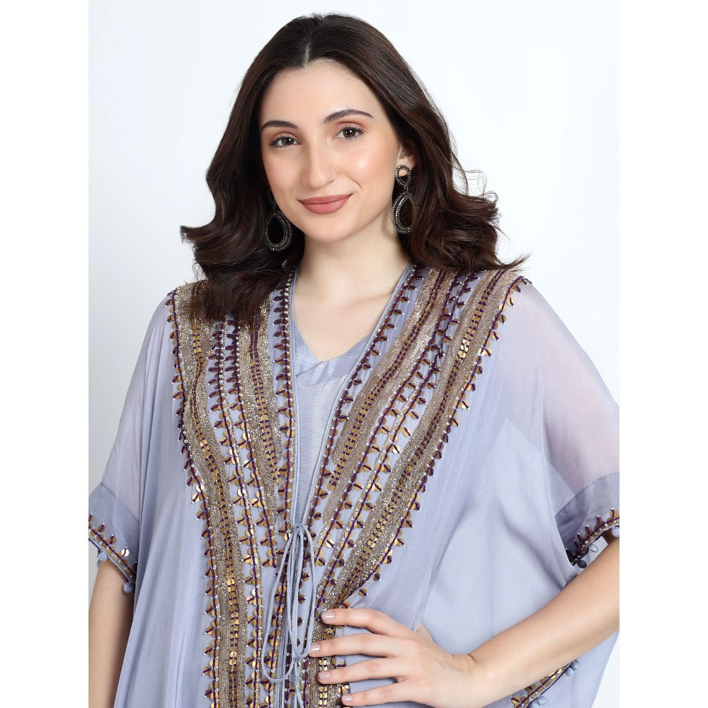 QAIYNAT Lavender Sharara with Kaftan and Inner (Set of 3)