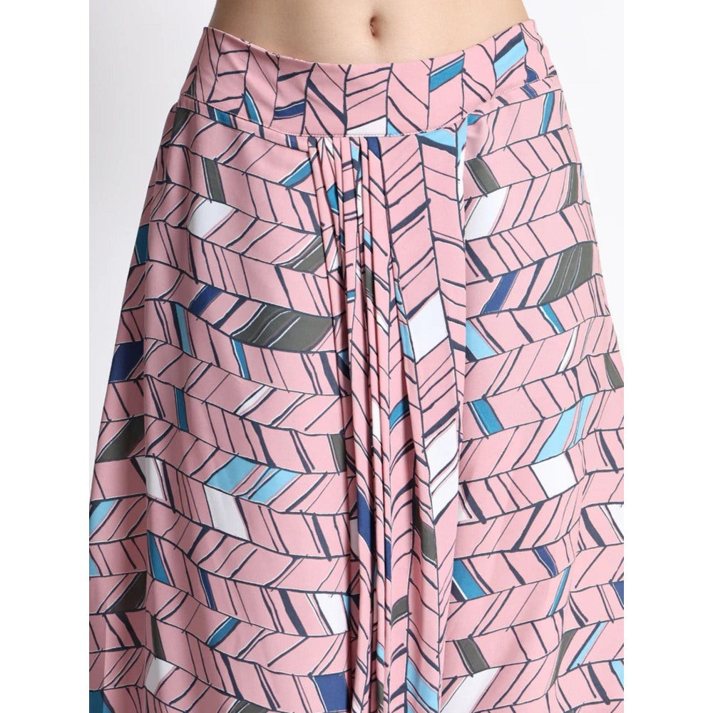 QAIYNAT Pink Chinon Printed Co-Ord (Set of 3)