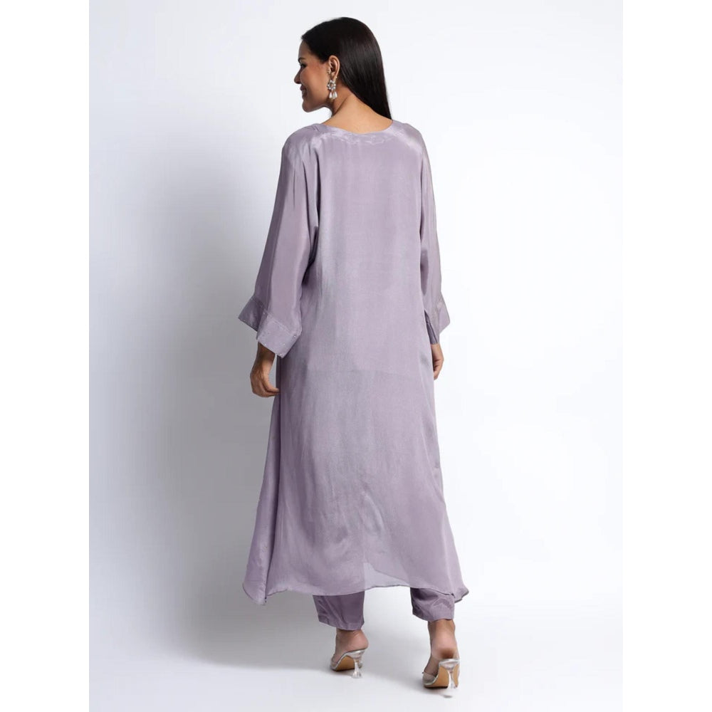 QAIYNAT Purple Chiffon Kurta with Pant (Set of 2)