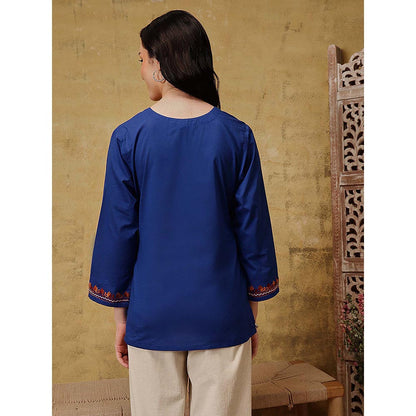 QAZMI Nafisa Pure Cotton Kashmiri Aari Work V-Neck Full Sleeves Kurti