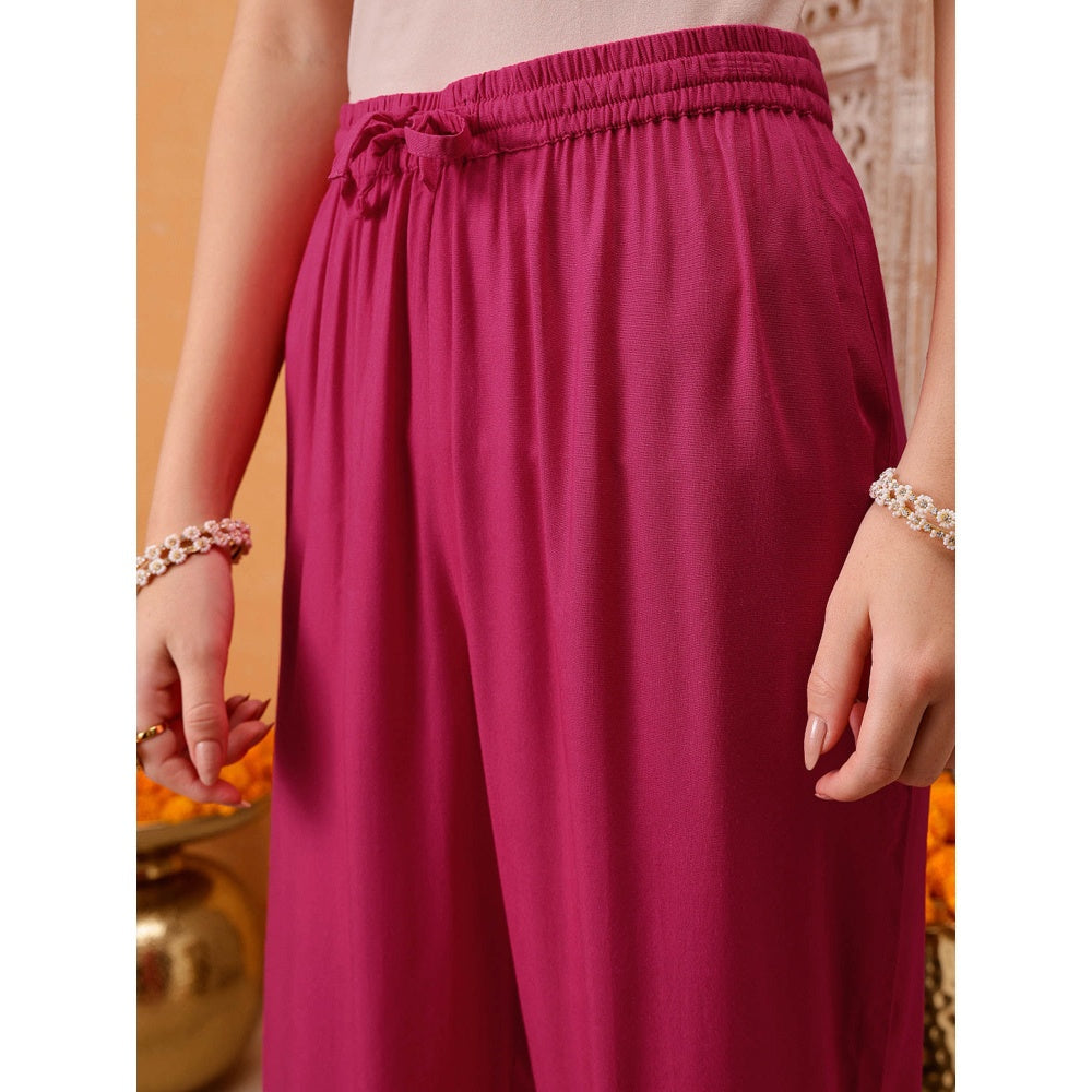 QAZMI Parvin Zari Work Viscose Rayon V-Neck Kaftan With Trouser