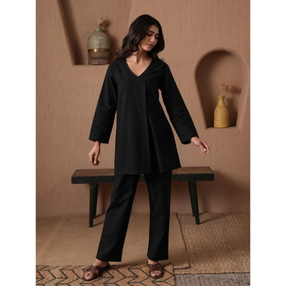 QAZMI Women Embroidered Linen Cotton A-Line Co-Ord Set