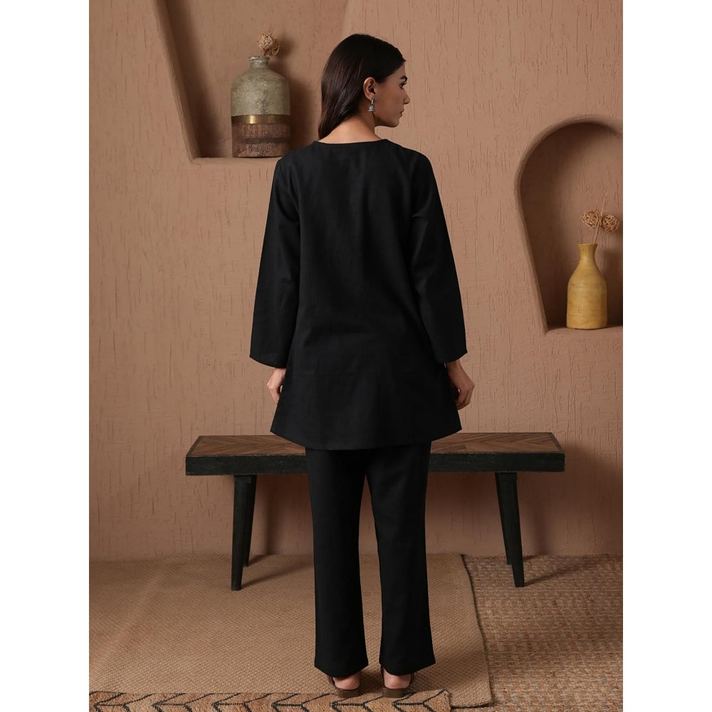 QAZMI Women Embroidered Linen Cotton A-Line Co-Ord Set