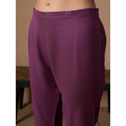 QAZMI Purple Floral Aari Embroidered Viscose Rayon Co-Ord Set