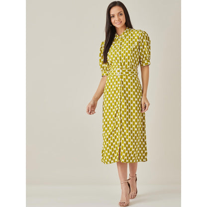 Qua Ochre Geometric Belted Patterned Dress