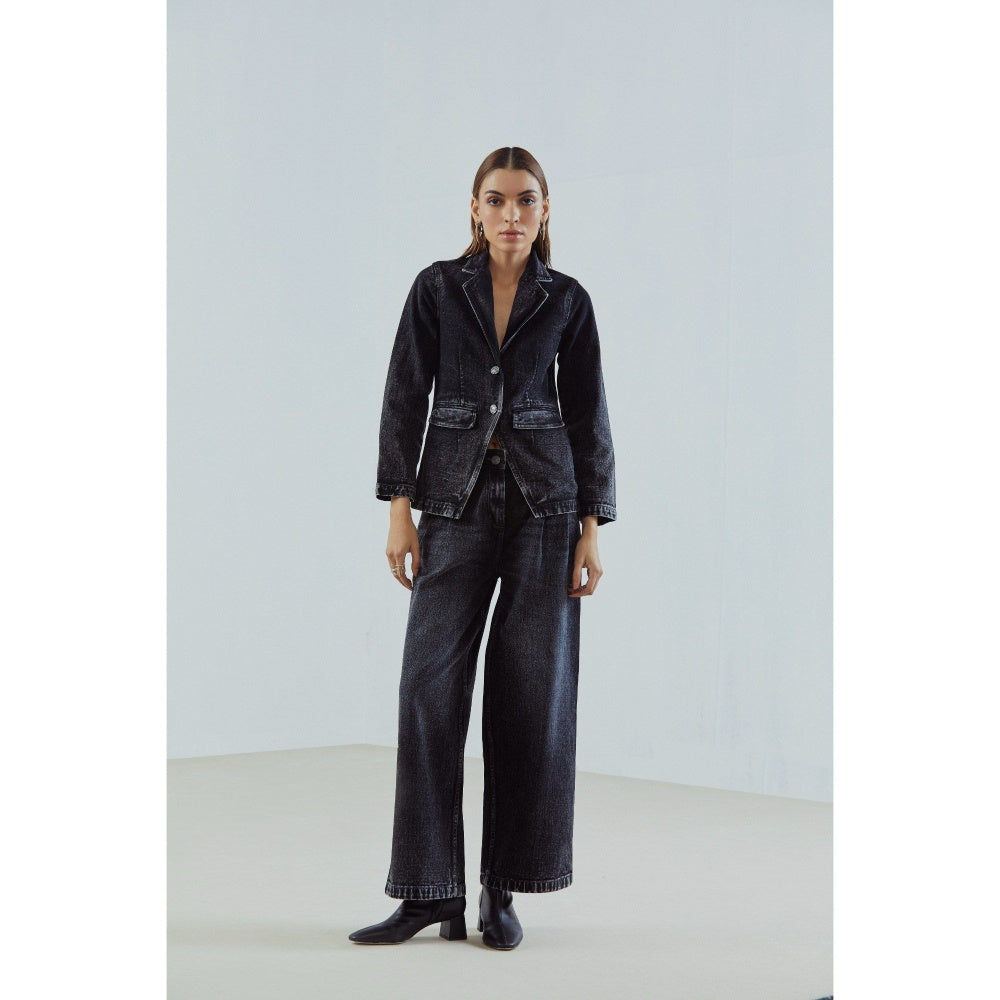 Qua Denim Single-Breasted Blazer