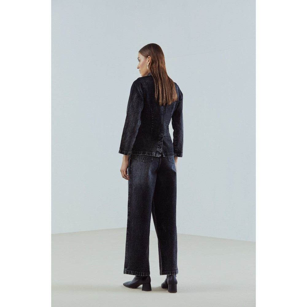 Qua Denim Single-Breasted Blazer