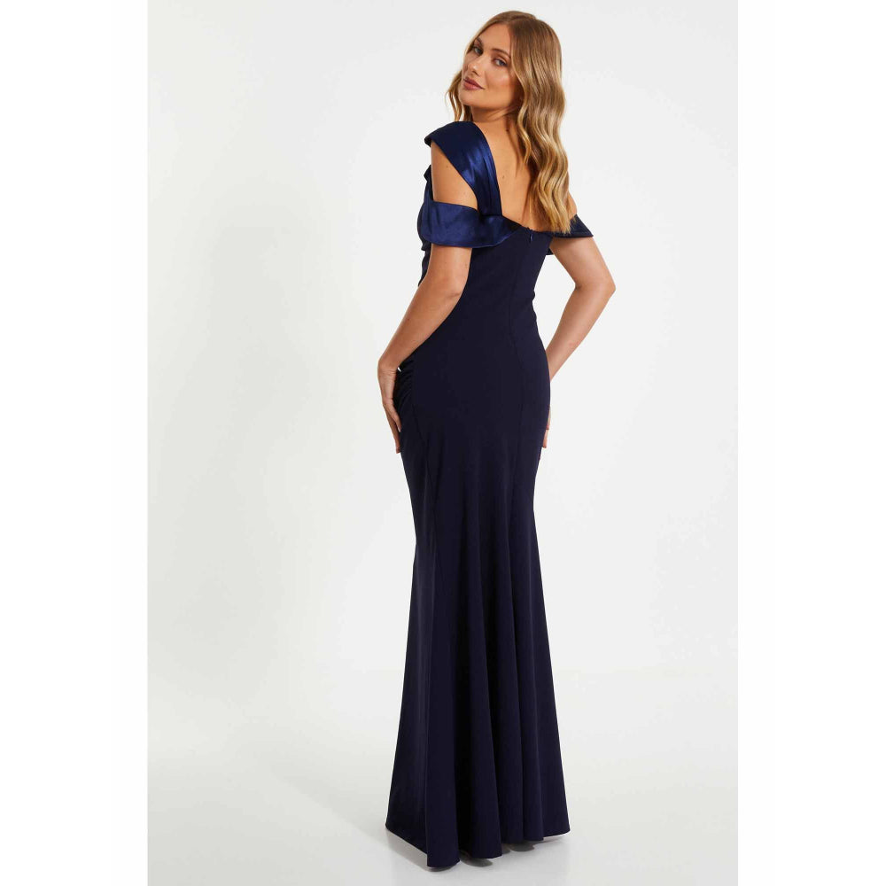 Quiz Clothing Navy Blue Scuba Crepe Maxi Satin Maxi Dress