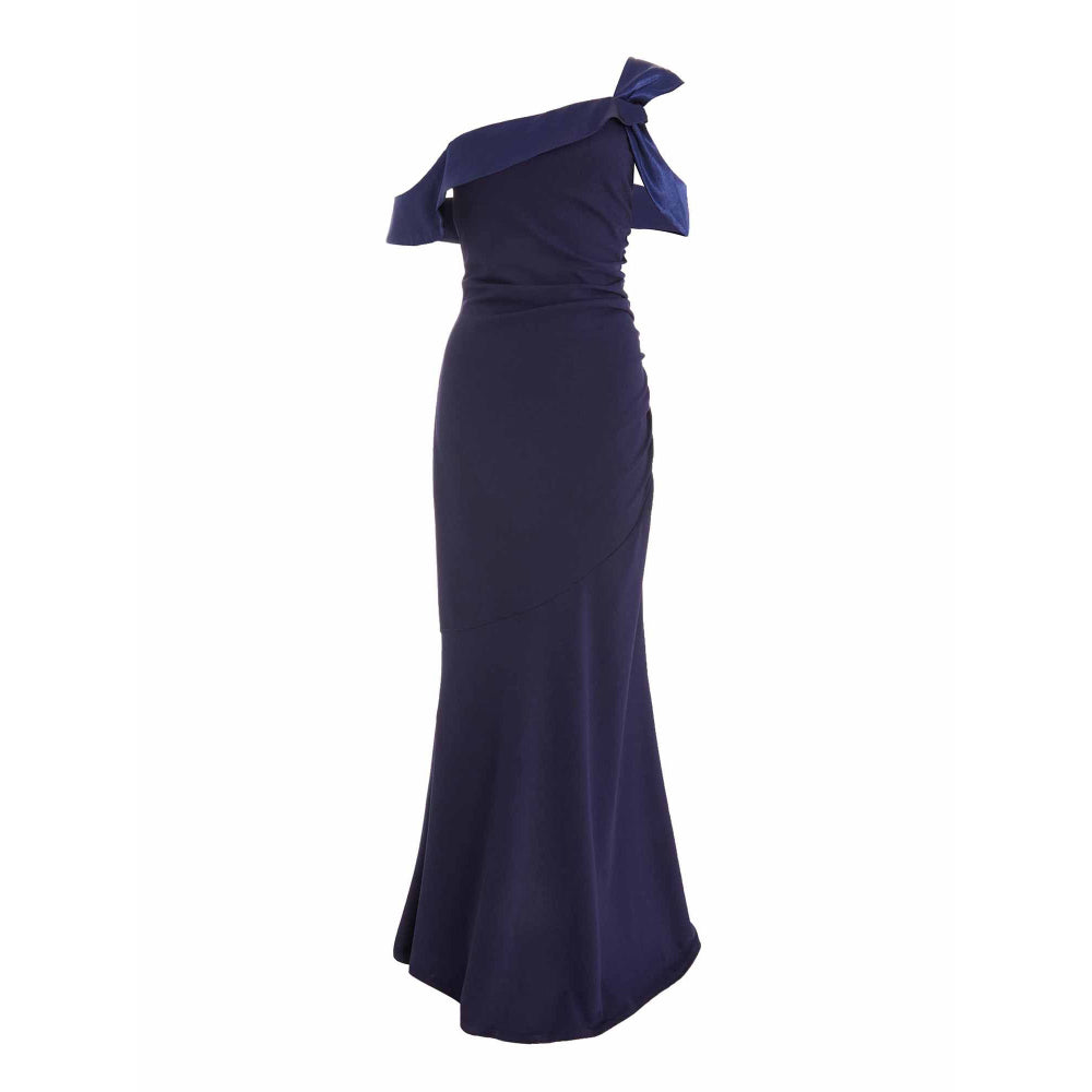 Quiz Clothing Navy Blue Scuba Crepe Maxi Satin Maxi Dress