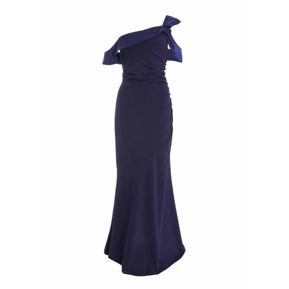 Quiz Clothing Navy Blue Scuba Crepe Maxi Satin Maxi Dress