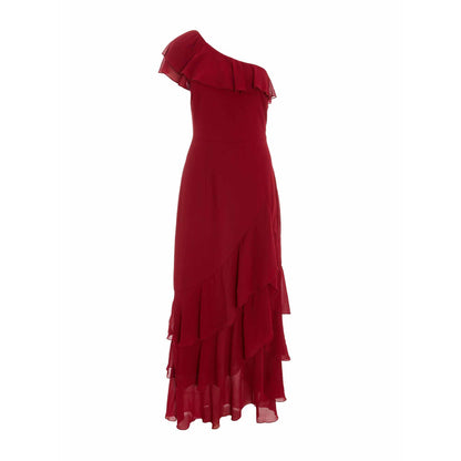 Quiz Clothing Maroon One Shoulder Chiffon Ruffle Maxi Dress