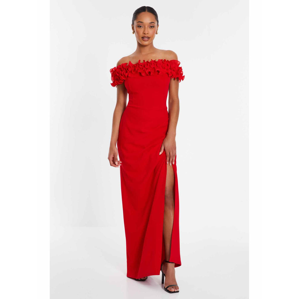 Quiz Clothing Red Scuba Crepe Organza Trim Dress