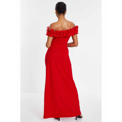 Quiz Clothing Red Scuba Crepe Organza Trim Dress