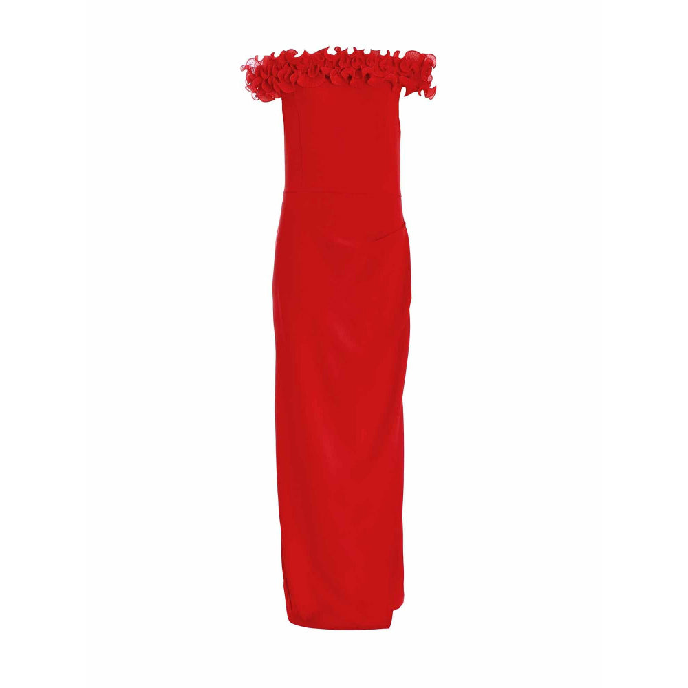 Quiz Clothing Red Scuba Crepe Organza Trim Dress