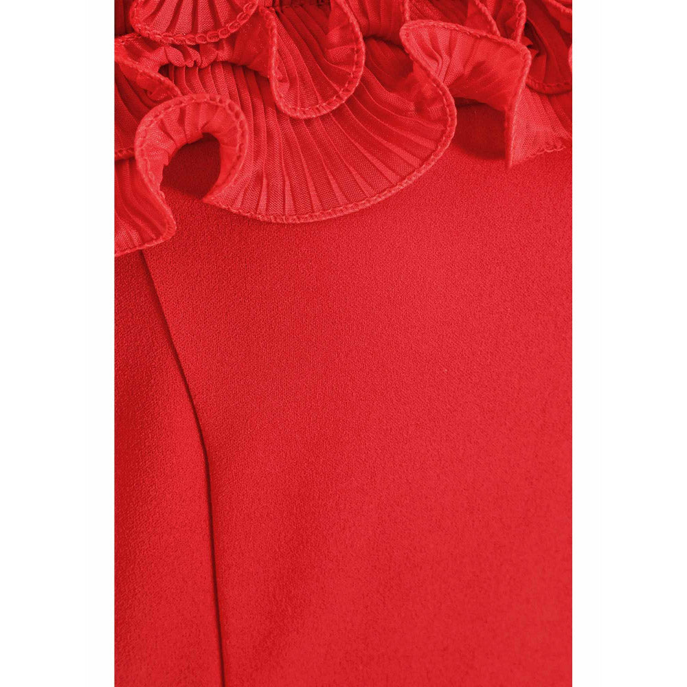Quiz Clothing Red Scuba Crepe Organza Trim Dress