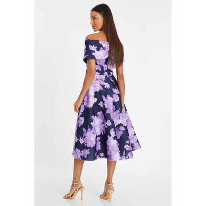 Quiz Clothing Navy Blue Floral Scuba Foam Dress