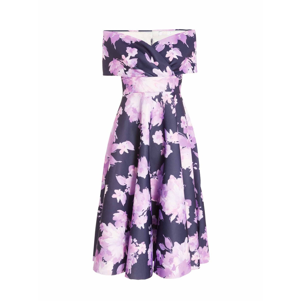 Quiz Clothing Navy Blue Floral Scuba Foam Dress