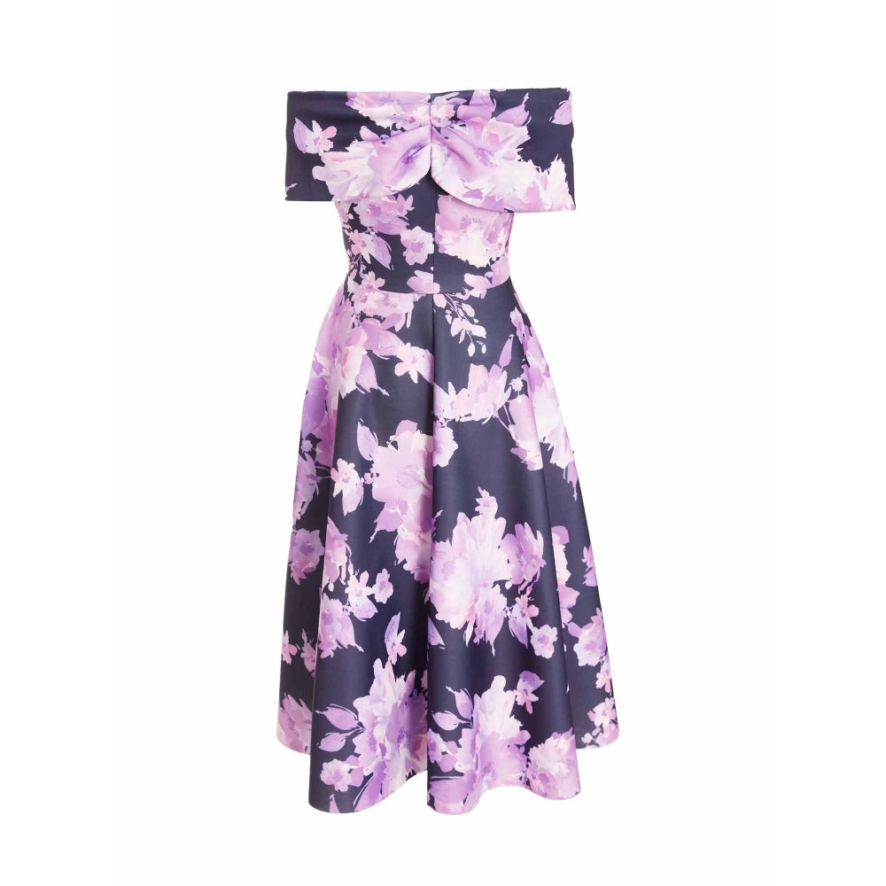 Quiz Clothing Navy Blue Floral Scuba Foam Dress