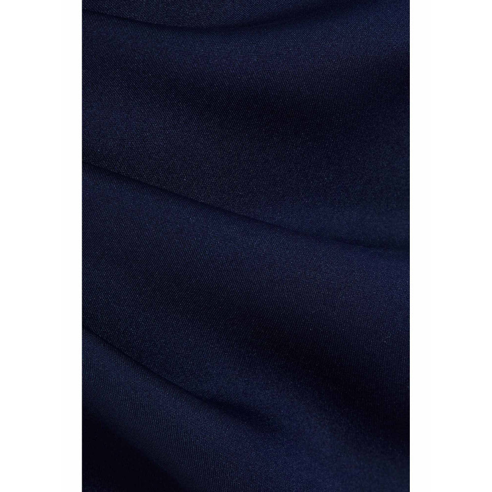 Quiz Clothing Navy Blue Scuba Crepe Sweetheart Bodycon Midi Dress with Mesh Polka Dot Sleeves