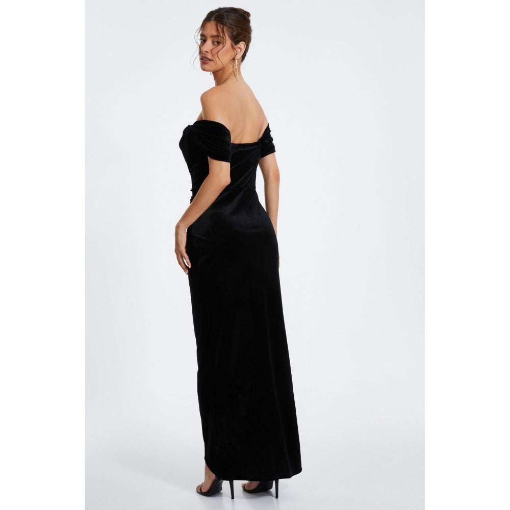 Quiz Clothing Black Velvet Solid Bardot Maxi Dress