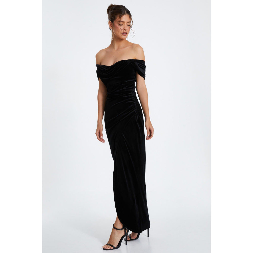 Quiz Clothing Black Velvet Solid Bardot Maxi Dress