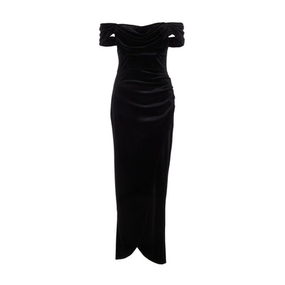 Quiz Clothing Black Velvet Solid Bardot Maxi Dress