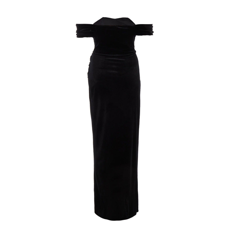 Quiz Clothing Black Velvet Solid Bardot Maxi Dress