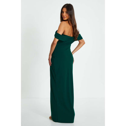 Quiz Clothing Bottle Green Scuba Crepe Bardot Cross Wrap Maxi Dress