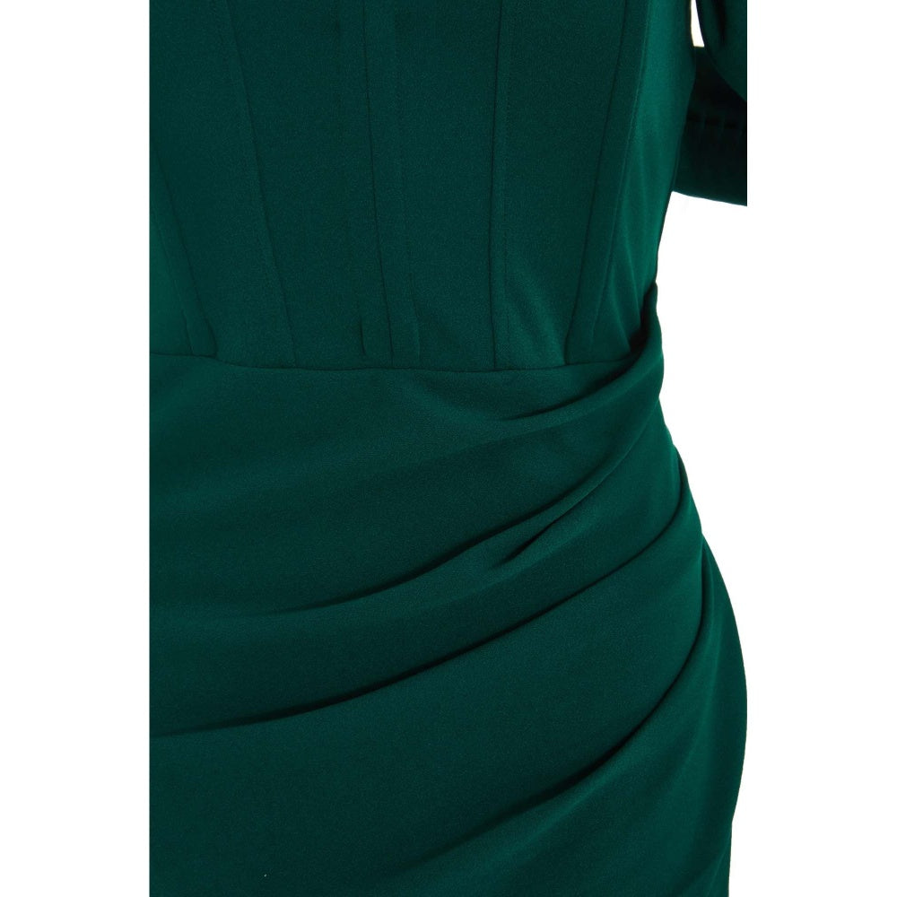 Quiz Clothing Bottle Green Scuba Crepe Bardot Cross Wrap Maxi Dress