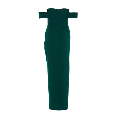 Quiz Clothing Bottle Green Scuba Crepe Bardot Cross Wrap Maxi Dress