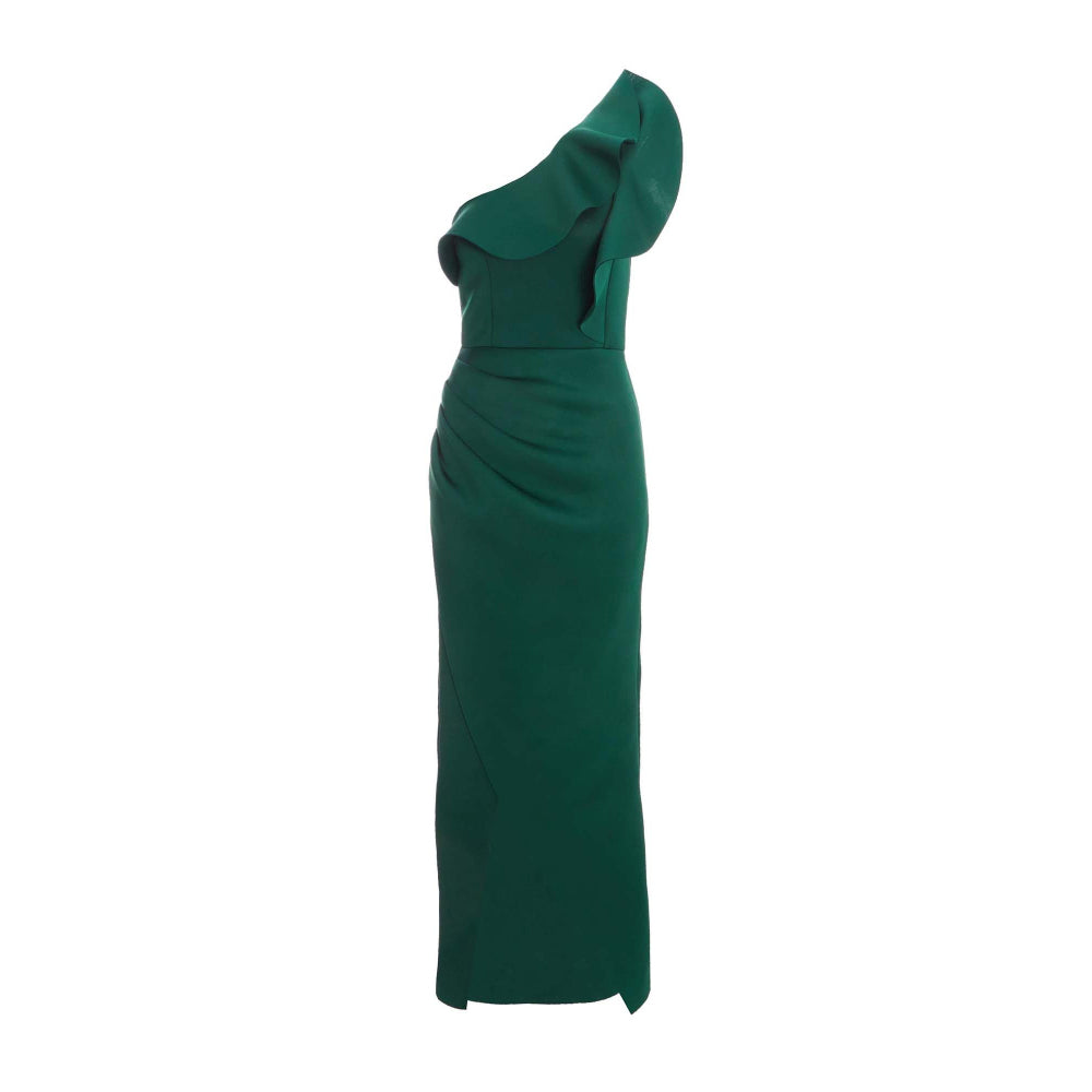Quiz Clothing Bottle Green One Shoulder Ruffle Wrap Maxi Dress