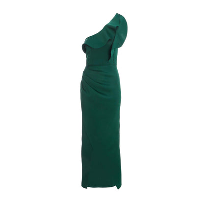Quiz Clothing Bottle Green One Shoulder Ruffle Wrap Maxi Dress