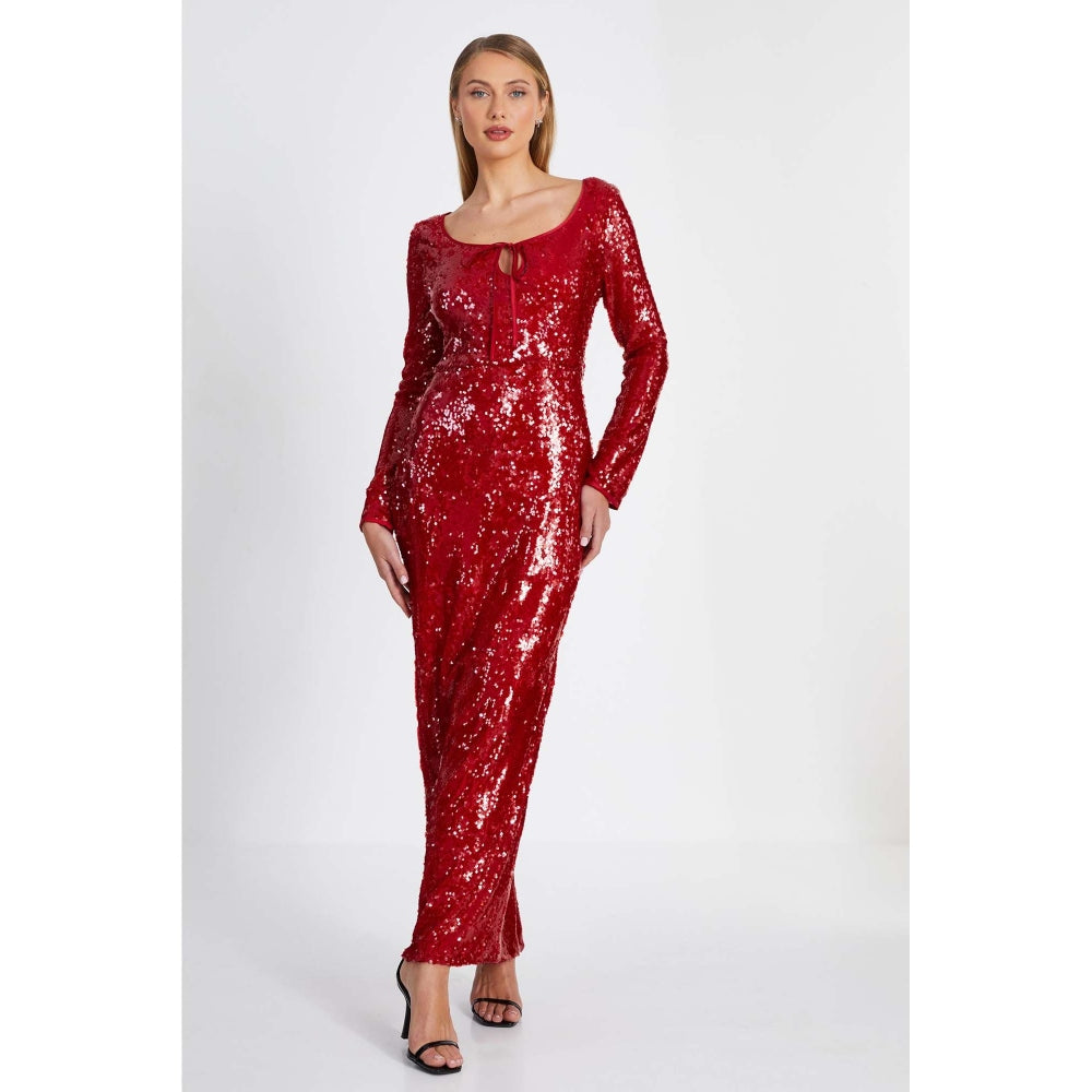 Quiz Clothing Red Sequin Tie Front Maxi Dress