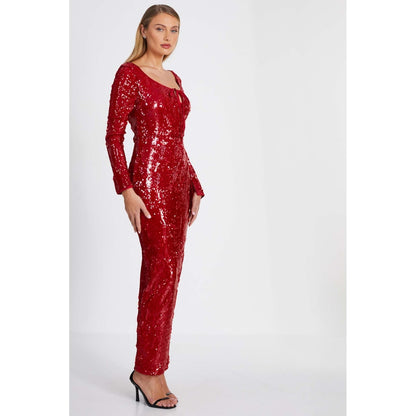 Quiz Clothing Red Sequin Tie Front Maxi Dress