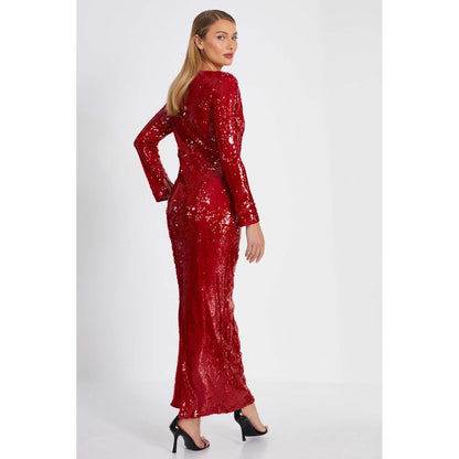 Quiz Clothing Red Sequin Tie Front Maxi Dress