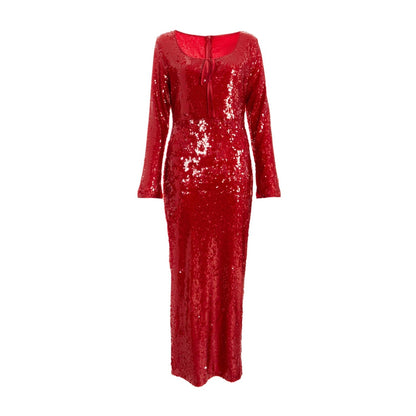 Quiz Clothing Red Sequin Tie Front Maxi Dress