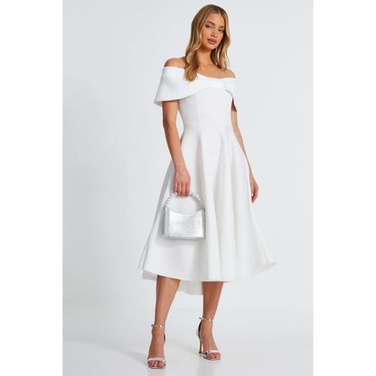 Quiz Clothing White Off- Shoulder Fit And Flared Midi Dress