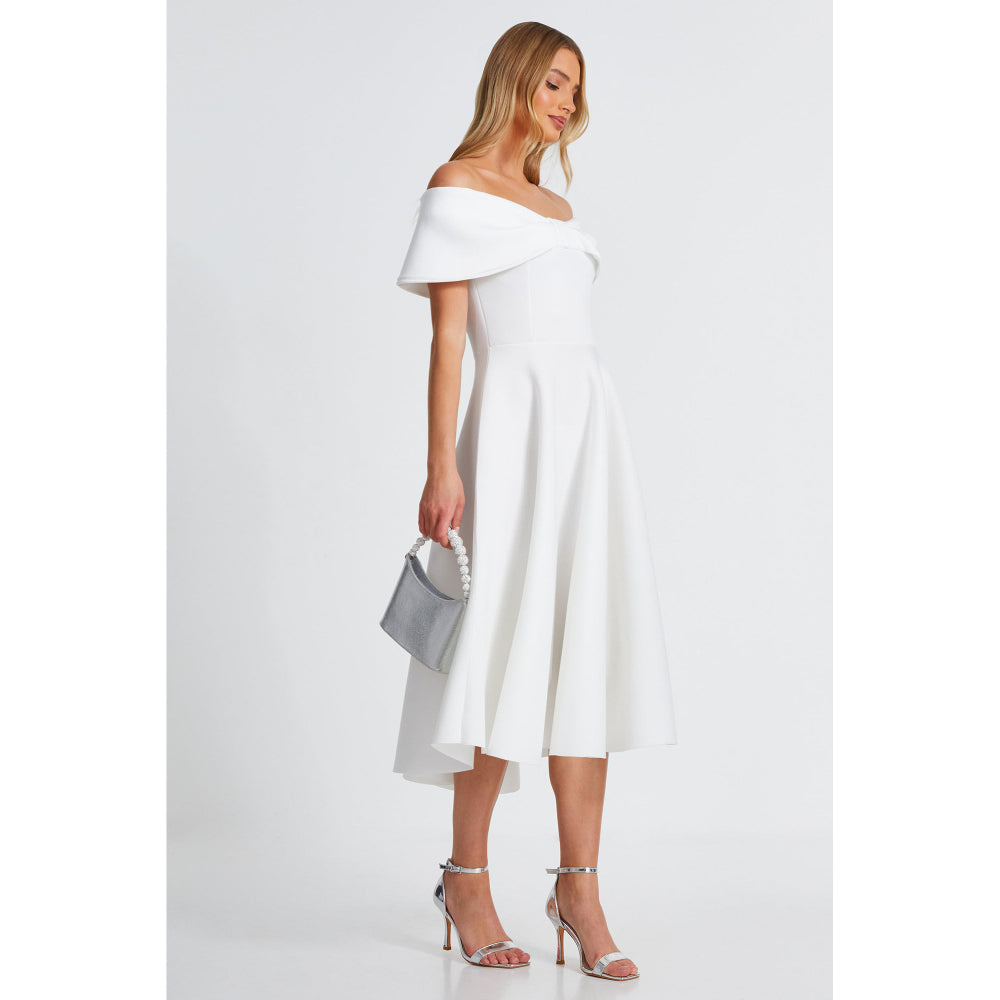 Quiz Clothing White Off- Shoulder Fit And Flared Midi Dress