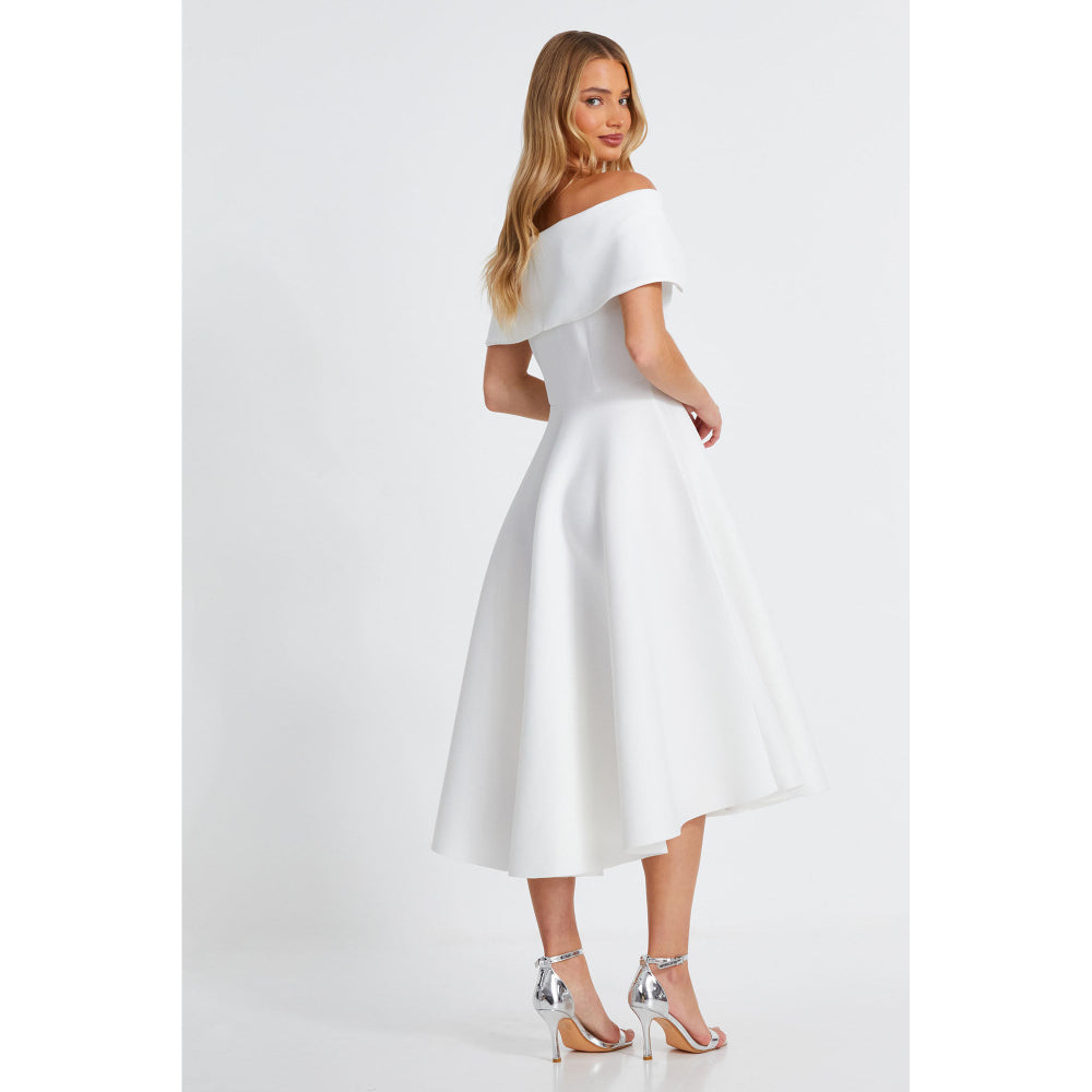 Quiz Clothing White Off- Shoulder Fit And Flared Midi Dress