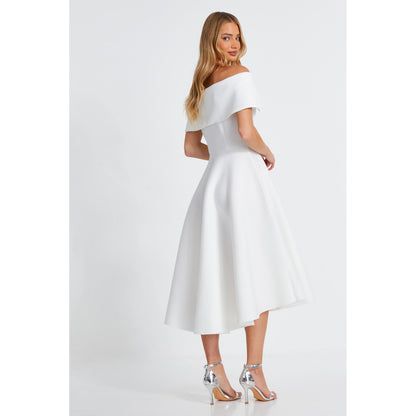 Quiz Clothing White Off- Shoulder Fit And Flared Midi Dress