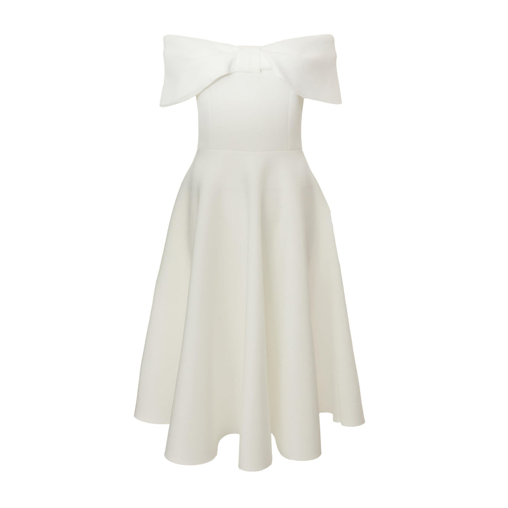 Quiz Clothing White Off- Shoulder Fit And Flared Midi Dress