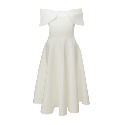 Quiz Clothing White Off- Shoulder Fit And Flared Midi Dress