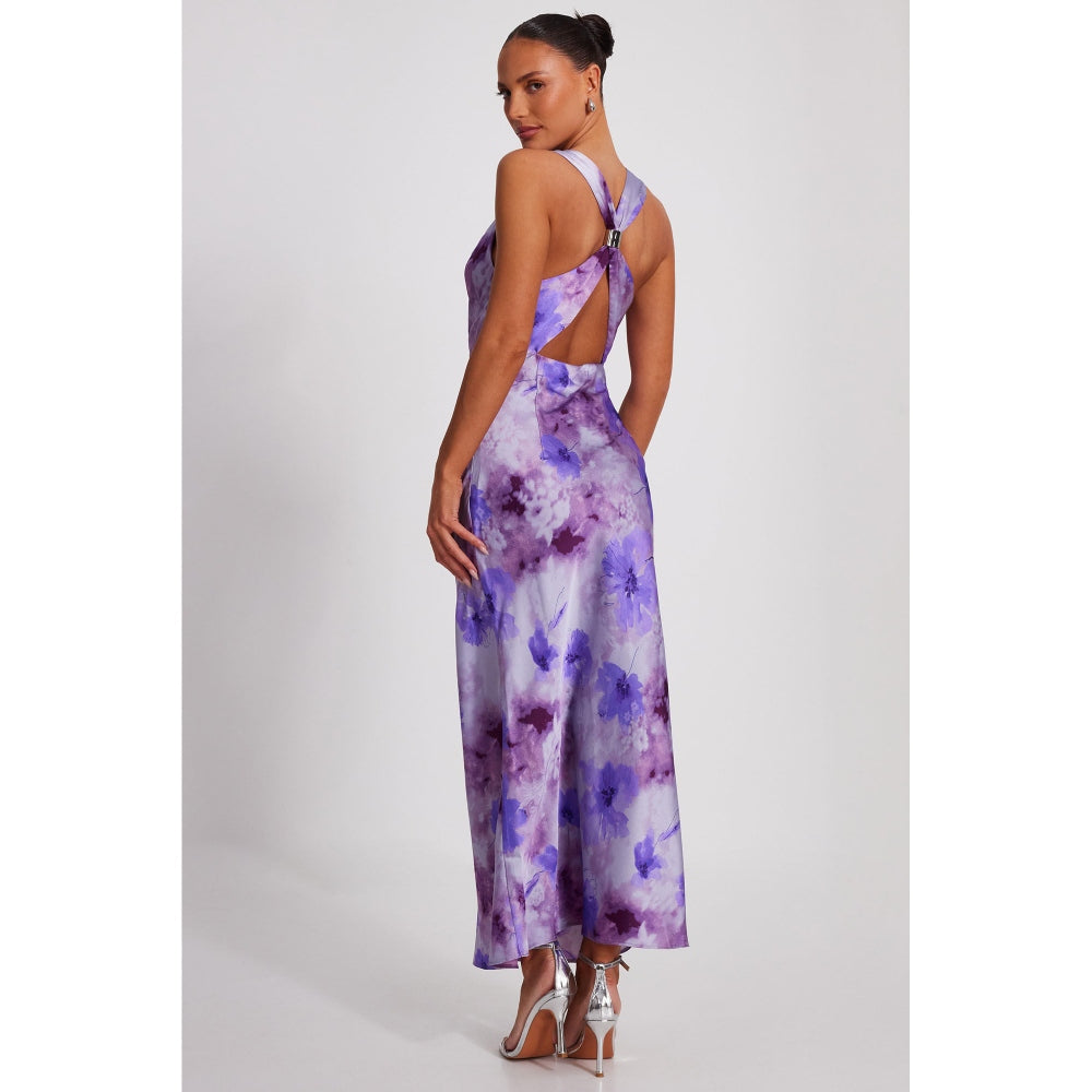 Quiz Clothing Lavender Satin Sleeveless Cowl Neck Bodycon Maxi Dress