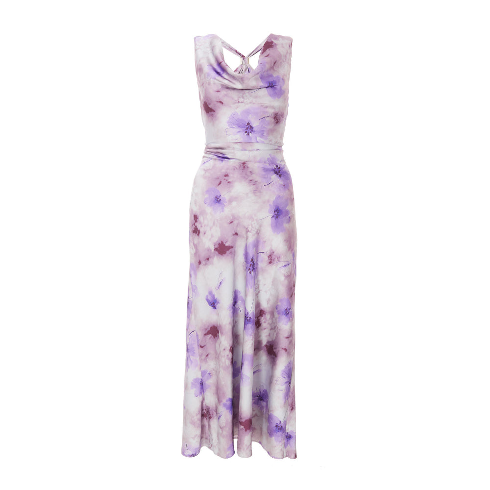 Quiz Clothing Lavender Satin Sleeveless Cowl Neck Bodycon Maxi Dress